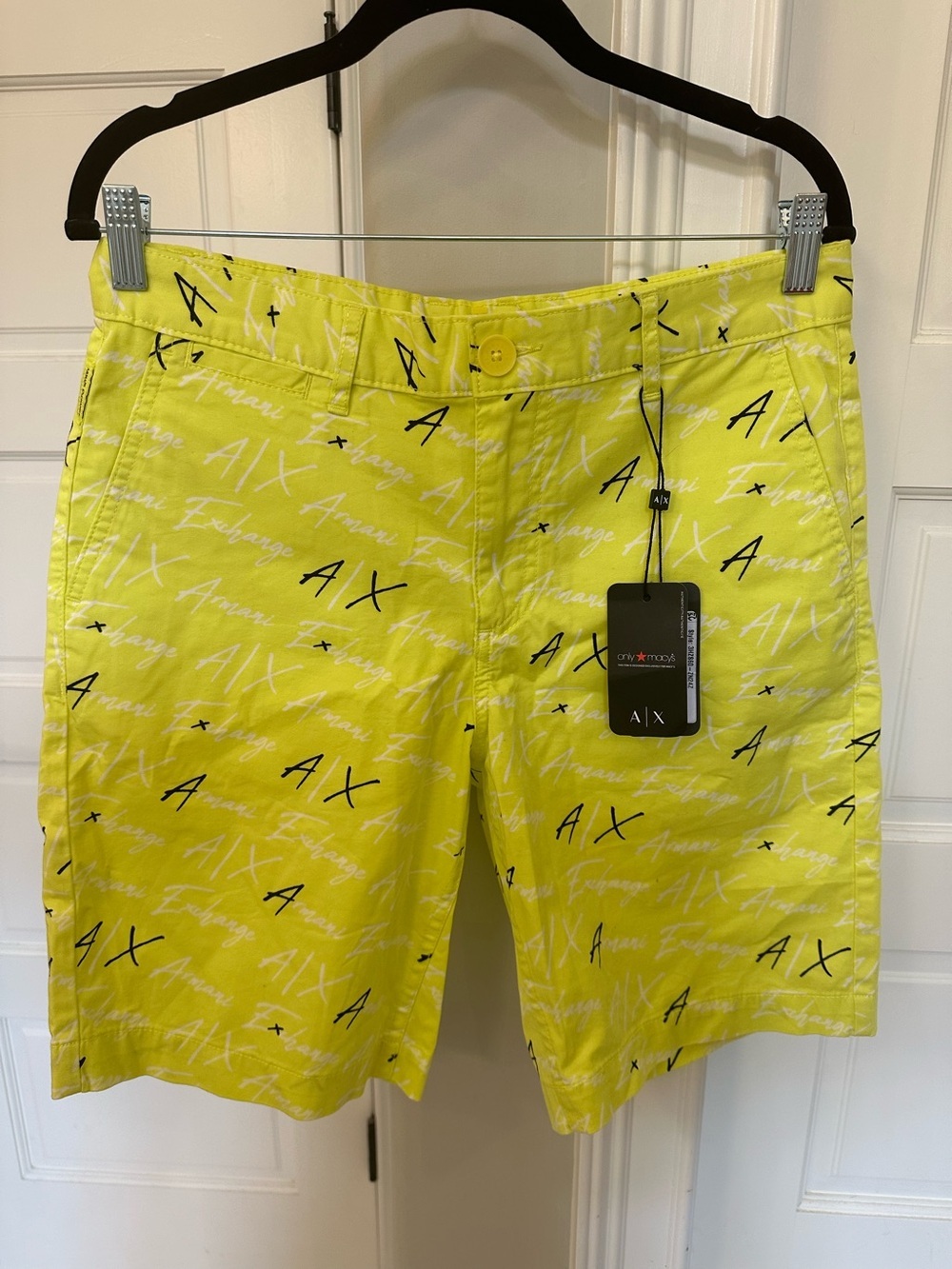 Armani Exchange Men's 30 Bermuda Neon Logo Cotton Shorts Casual Designer NEW